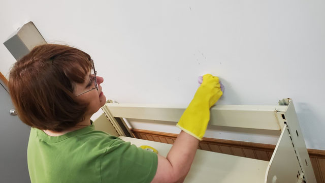 Cleaning the bathrooms